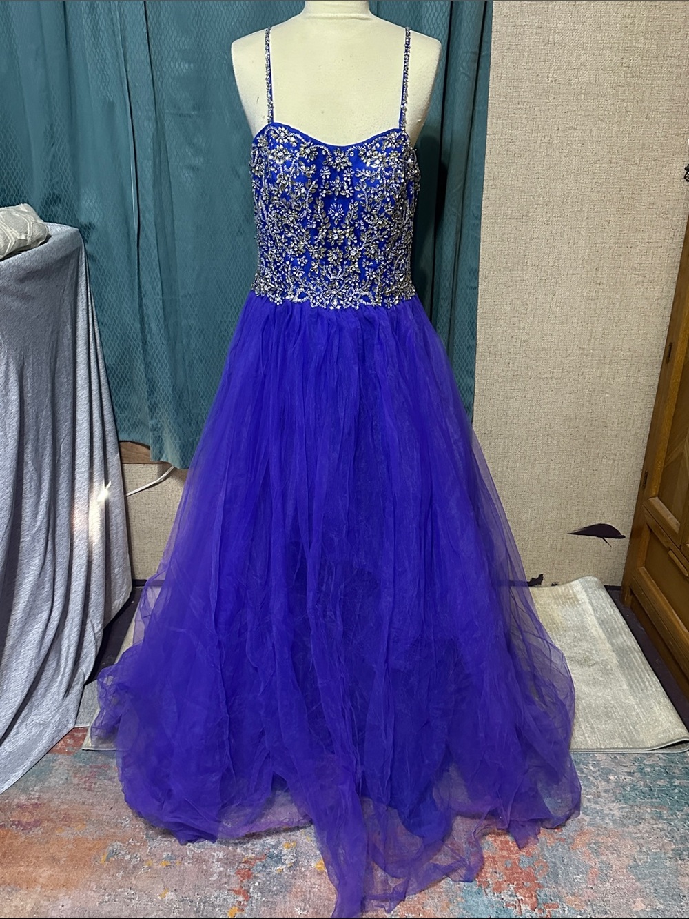 COYA. Royal Blue Tulle Ball Gown with Embellished Bodice
